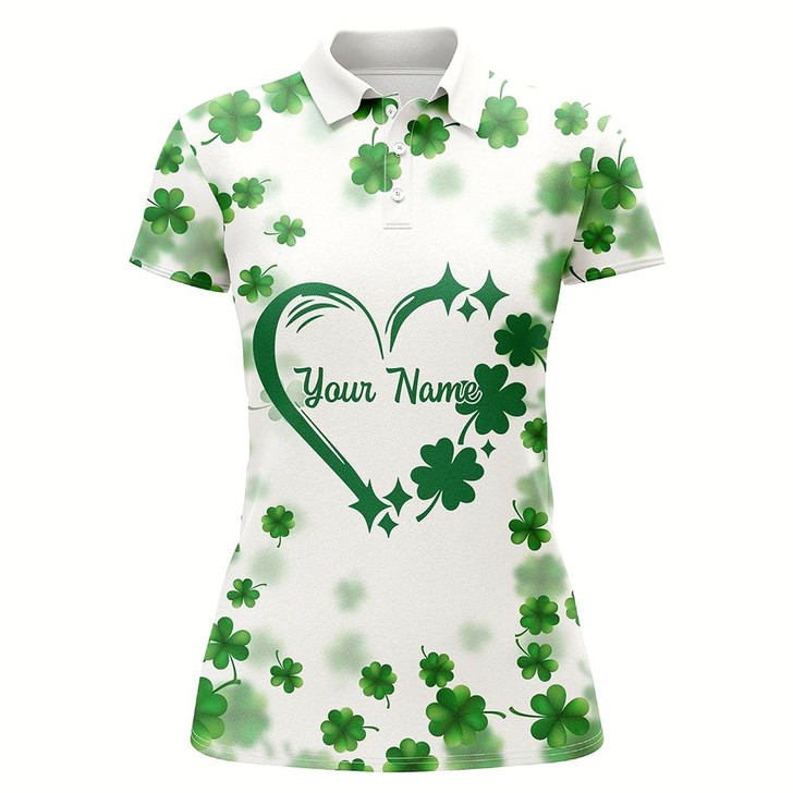 Goofygear Womens Golf Polos Shirts Custom Green Clover Heart St Patrick'S Day Pattern Ladies Golf Polos