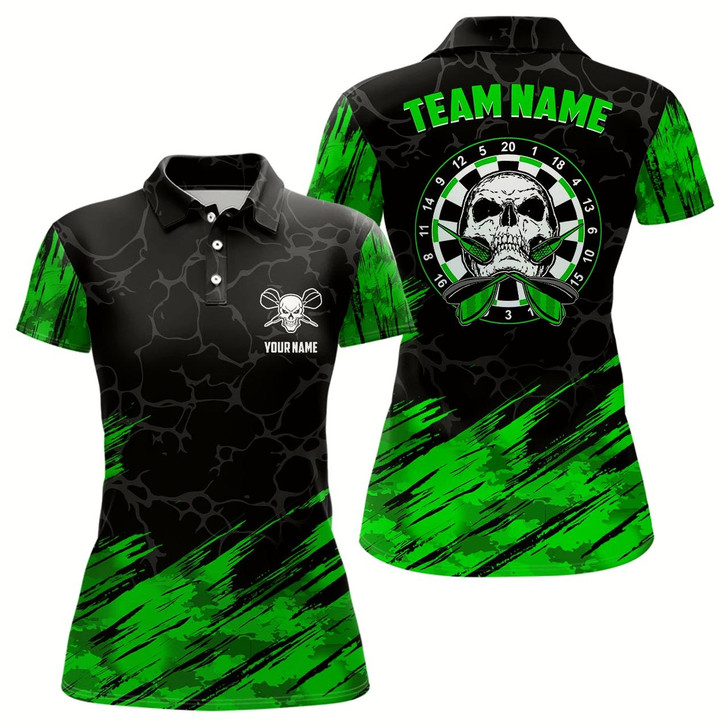 Goofygear Personalized 3D All Over Print Skull Darts Polo Shirt Green Black Dart Jerseys For Women