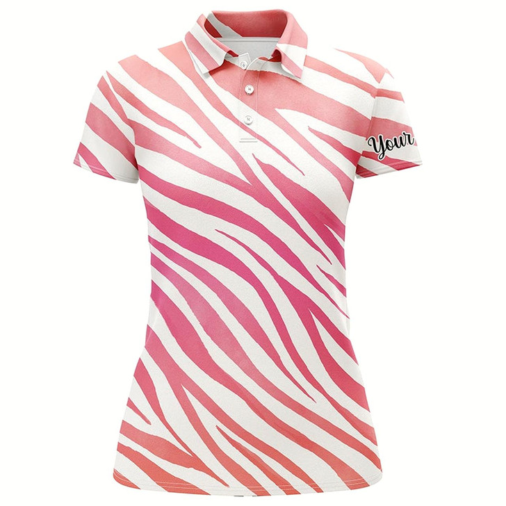 Goofygear Beautiful Pink Zebra Pattern Womens Golf Polo Shirts Custom Name Gift For Golf Lovers