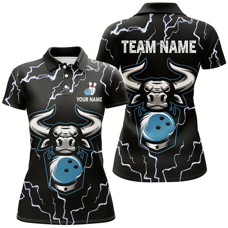 Goofygear Bowling Bull Thunder Lightning Black Bowling Polo Shirts For Women Custom Bowling Team League Jersey