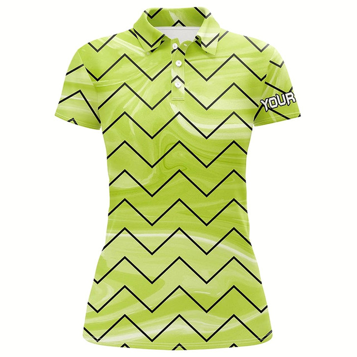 Goofygear Womens Golf Polos Shirts Custom Name Green Stripes Pattern Ladies Golf Tops, Gifts For The Golfer