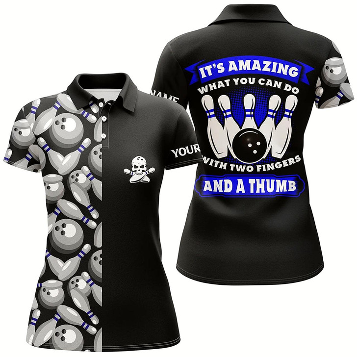 Goofygear Skull Black Womens Bowling Polo Shirt Custom It'S Amazing What You Can Do With Two Fingers And A Thumb