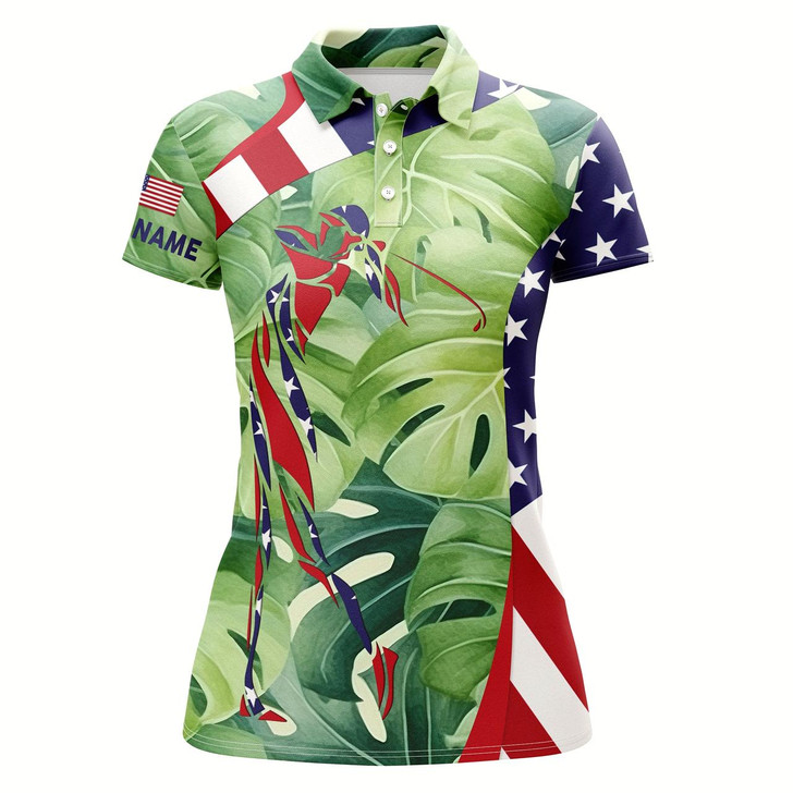 Goofygear Personalized American Flag Patriot Golf Green Tropical Womens Golf Polo Shirts Custom Name Golf Gifts