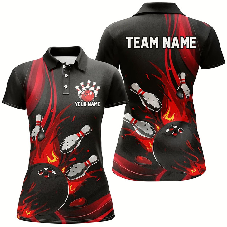 Goofygear Black And Red Custom Bowling Uniforms Bowling Shirts For Women, Bowling Team League Shirts Style 1