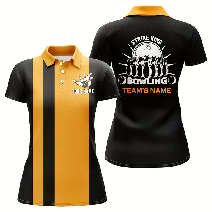 Goofygear Custom Bowling Shirt For Women, Vintage Yellow&Black Bowling Polo Jersey Team Bowling Ladies Girl