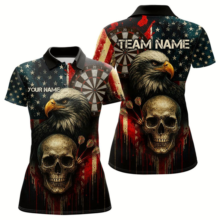 Goofygear Personalized Us Flag & Eagle Grunge Patriotic Darts Shirt For Women, Darts Team Shirt