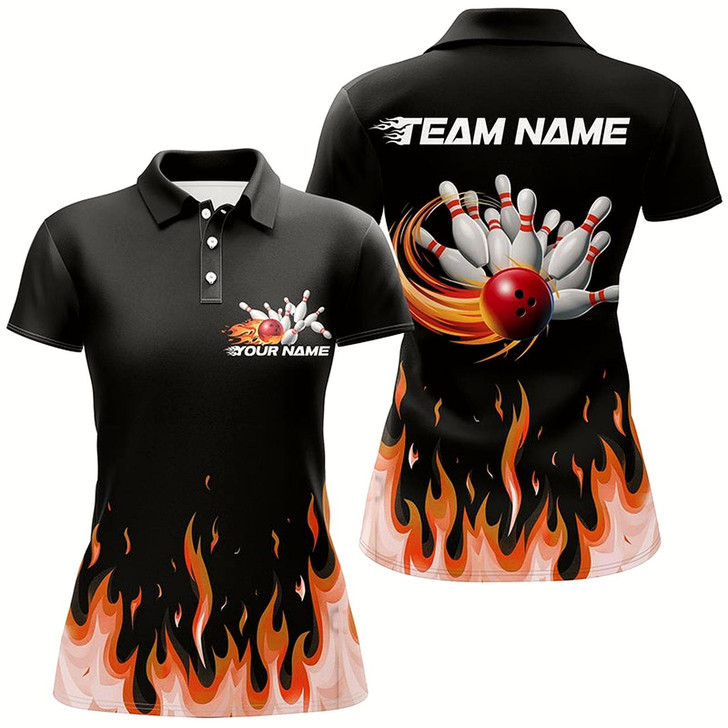 Goofygear Custom Flame Bowling Shirts For Women, Bowling Team Shirts With Name Bowling League Shirt