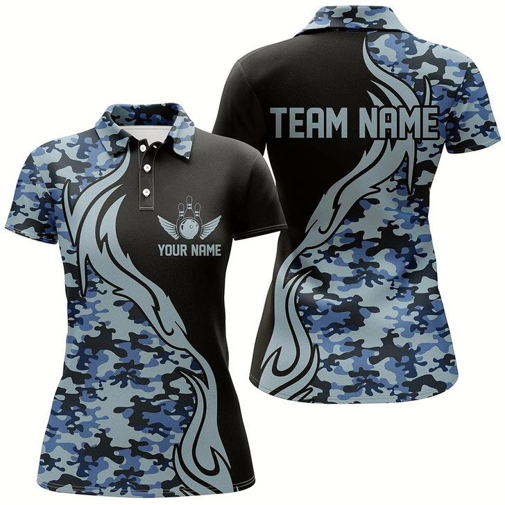 Goofygear Blue Camo Custom Army Bowling Team Shirts Personalized Bowling League Shirts For Women