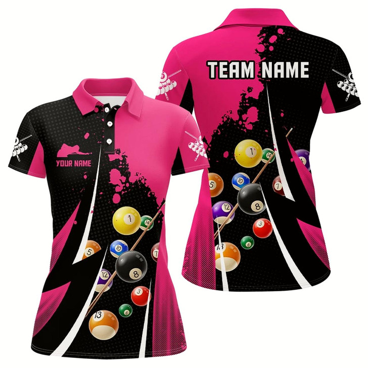 Goofygear Personalized Billiard Balls 3D Print Pink Black Billiard Player Polo Shirts For Women