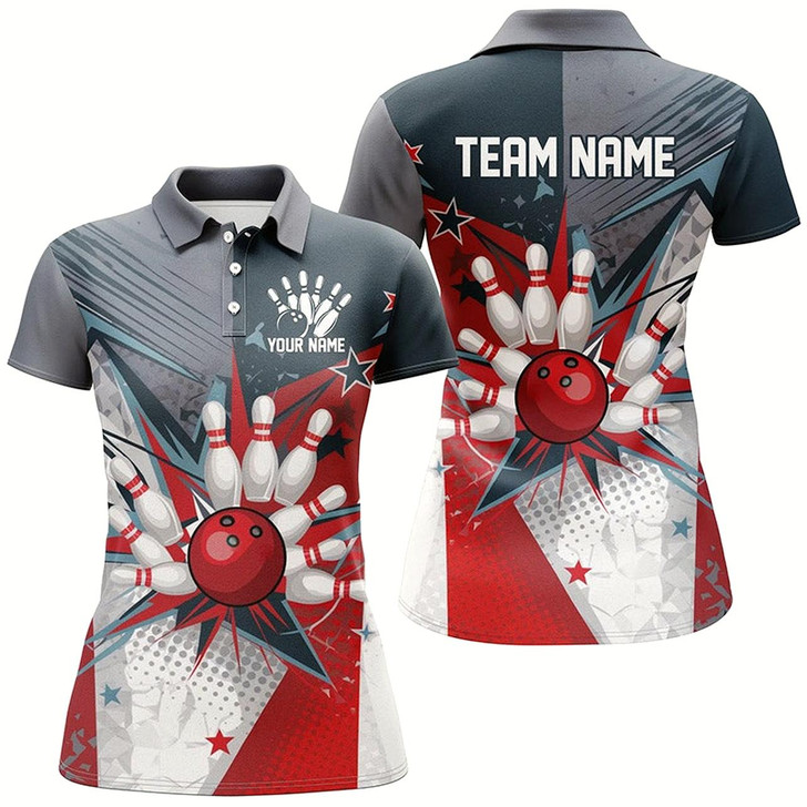 Goofygear Custom Patriotic Bowling Shirts For Women, Red White And Blue Bowling Team League Shirt