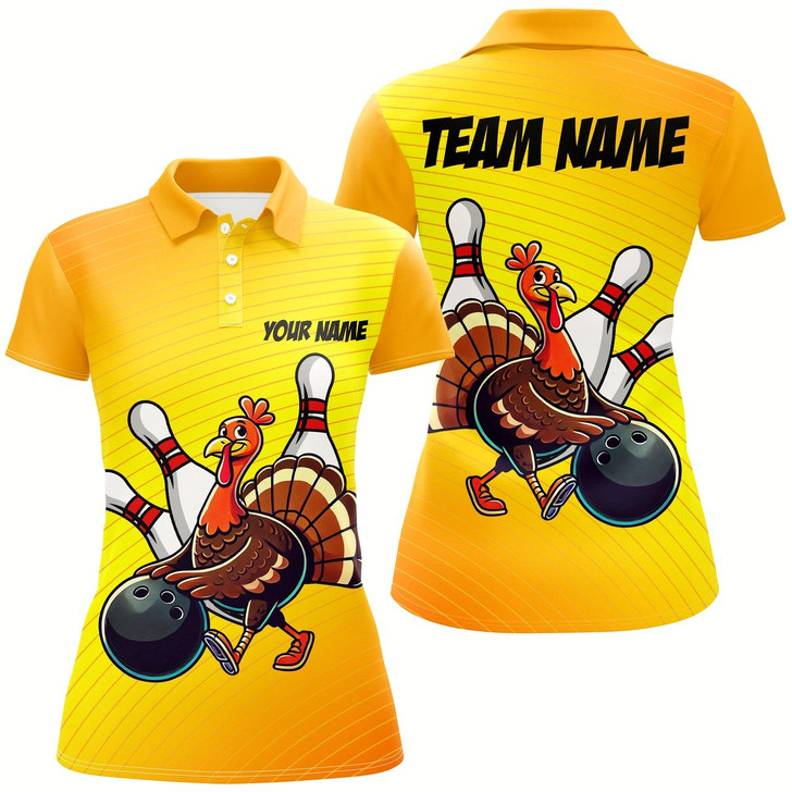 Goofygear Personalized Funny Turkey Bowling Shirts For Women, Thanksgiving Bowling Shirts Team Uniform Yellow