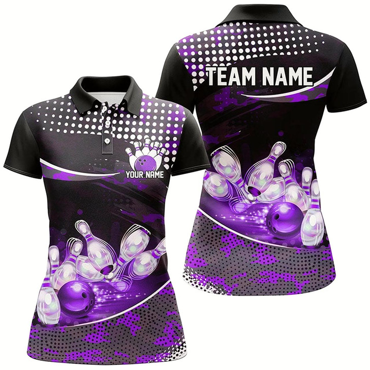 Goofygear Purple Camo Custom Name Bowling Shirts For Women, Bowling League Shirt Bowling Team Uniform