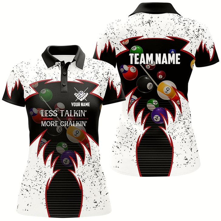 Goofygear Personalized Billiard Balls White Polo Shirts For Women, Less Talkin More Chalkin Billiard Jerseys