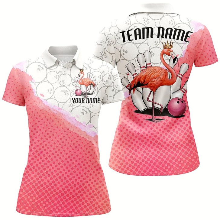 Goofygear Pink Flamingo Custom Bowling Shirts For Women, Bowling Pattern Bowling Team League Shirt