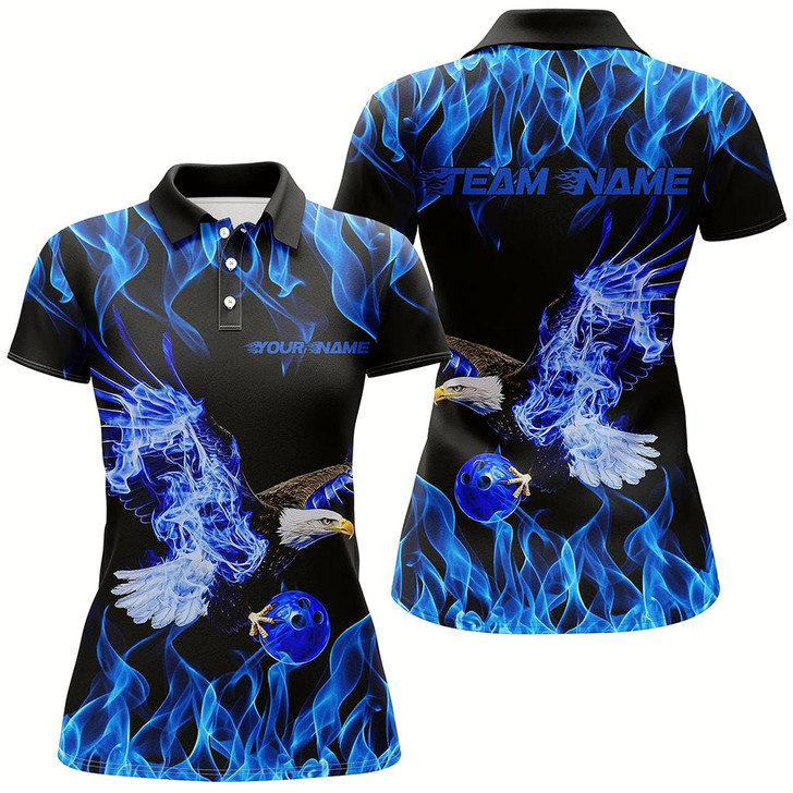 Goofygear Blue Flame Eagle Custom Bowling Team Shirts For Women, Fire Bowling League Shirt Style 2