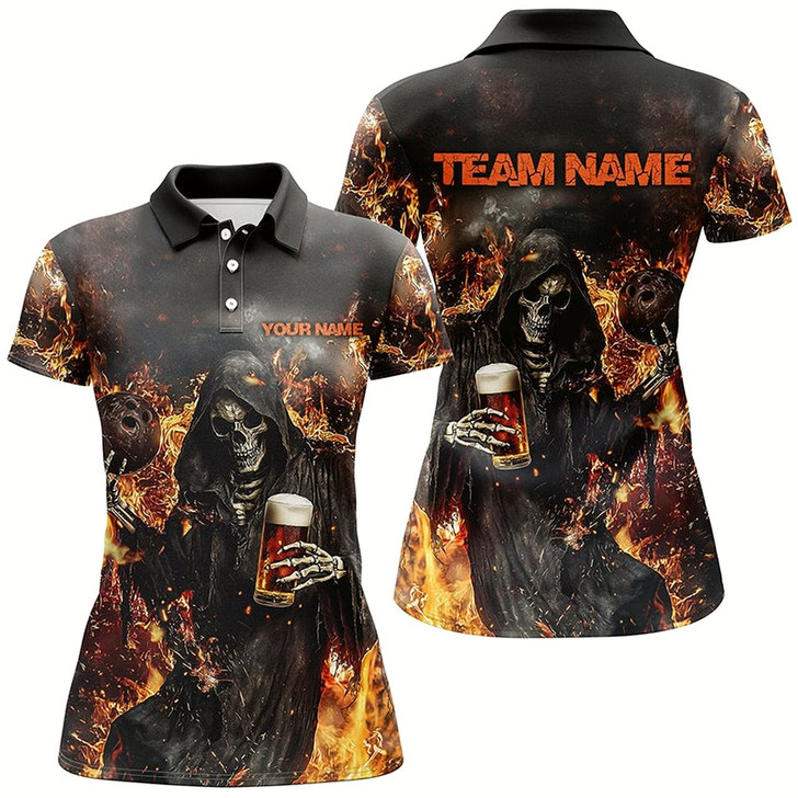 Goofygear Bowling And Beer Custom Skull Bowling Shirts For Women, Gothic Halloween Style Outfits