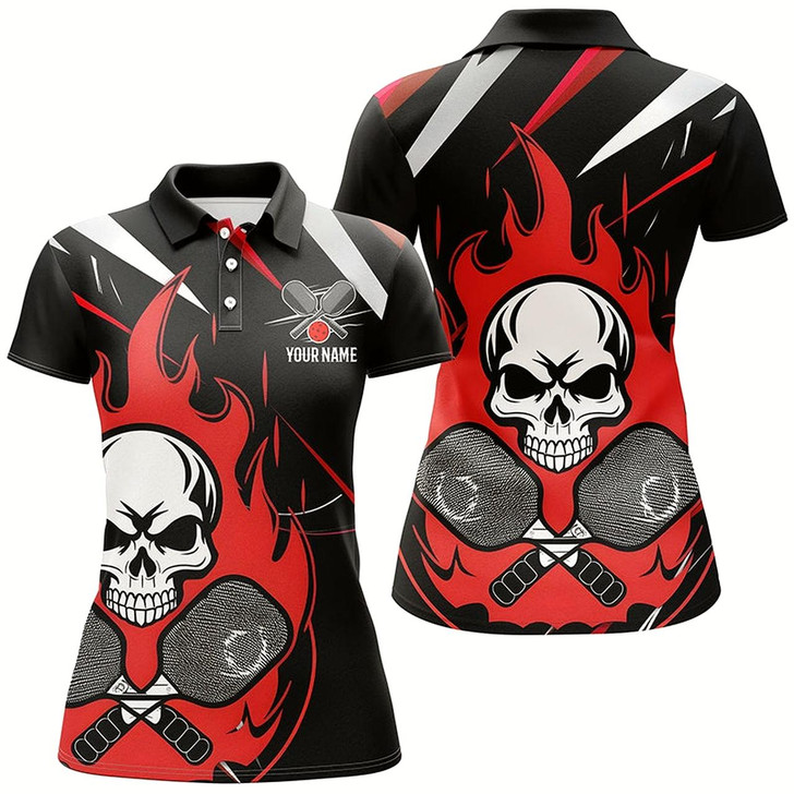 Goofygear Custom Red Flame Pickleball Shirts For Women, Skull Pickleball Jerseys For Team