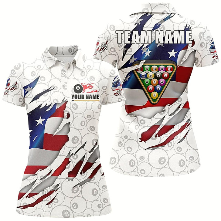 Goofygear Billiards Balls 8 Ball Pattern White Us Flag Custom Name Billiard Polo Shirts For Women