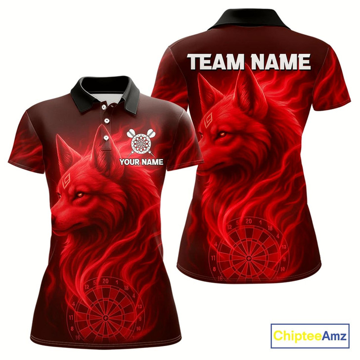 Goofygear Red Flaming Wolf Dartboard Darts Shirt For Women - Custom Team Jersey For Players