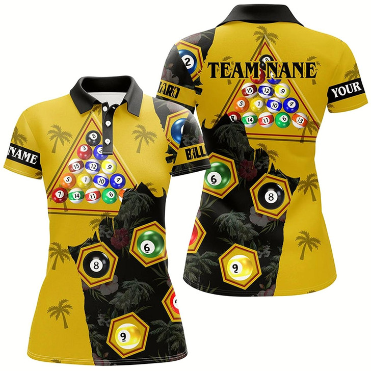 Goofygear Personalized Yellow Black Funny Billiard Balls Pool Shirts For Women, Best Billiard Team Shirts