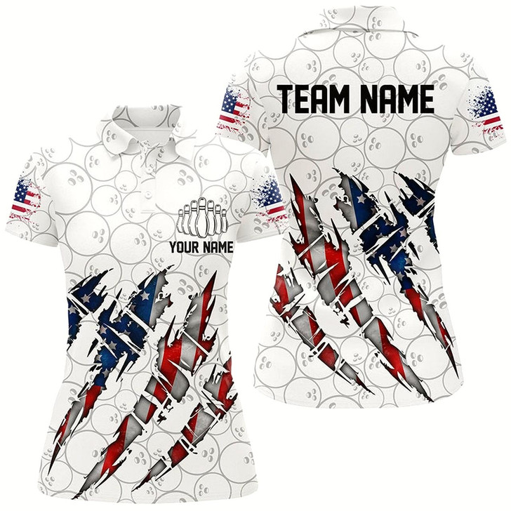 Goofygear Custom American Flag Patriotic Bowling Shirts For Women, Personalized Bowling Team Shirts Style 1
