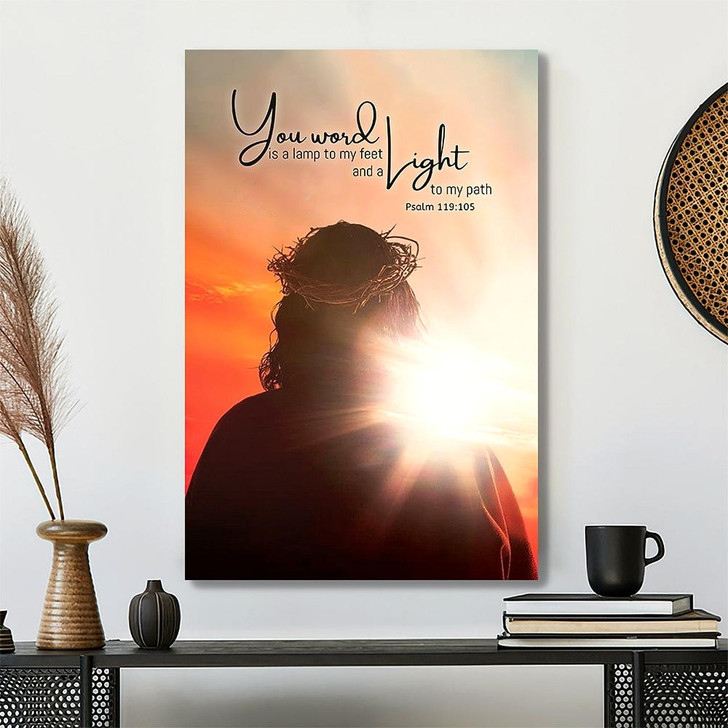 You Word Is A Lamp To My Feet Bible Verse With Jesus Lion Painting Canvas Wall Art For Faith-Based Christian Home Decor