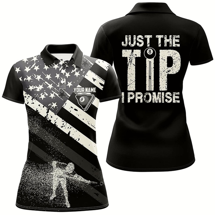 Goofygear Personalized Just The Tip I Promise Billiard 3D Polo Shirts For Women, Us Flag Billiards Jerseys