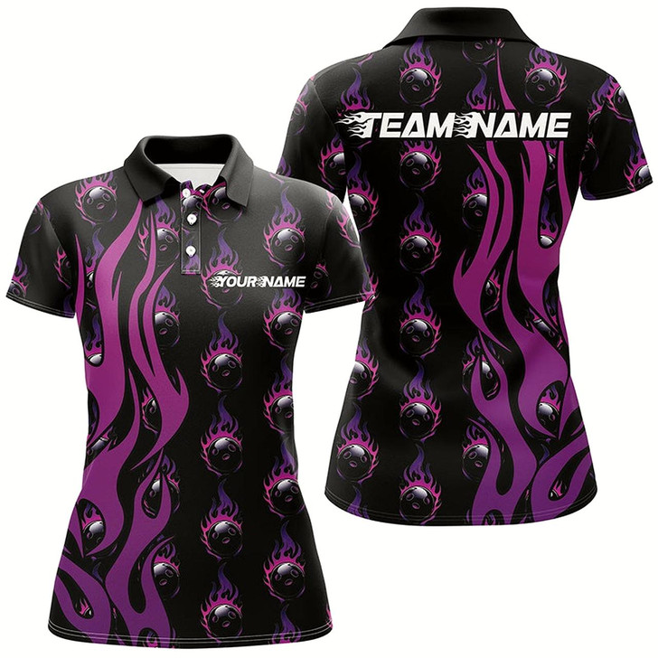 Goofygear Custom Purple Flame Bowling Shirts For Women, Bowling League Shirts With Team Name