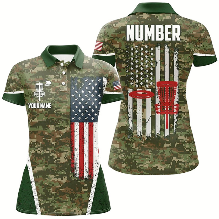 Goofygear Disc Golf Vintage Camouflage American Flag Custom Patriotic Disc Golf Shirts For Women