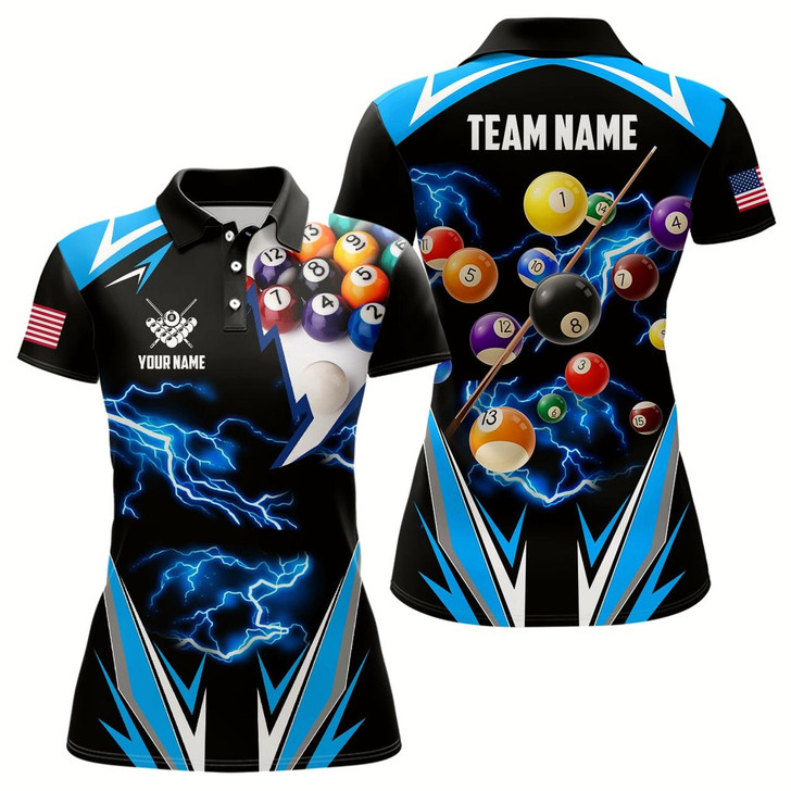 Goofygear Personalized Thunder Blue Billiard Balls Shirt For Women Custom Us Billiard Jerseys 8 Ball Pool Shirts