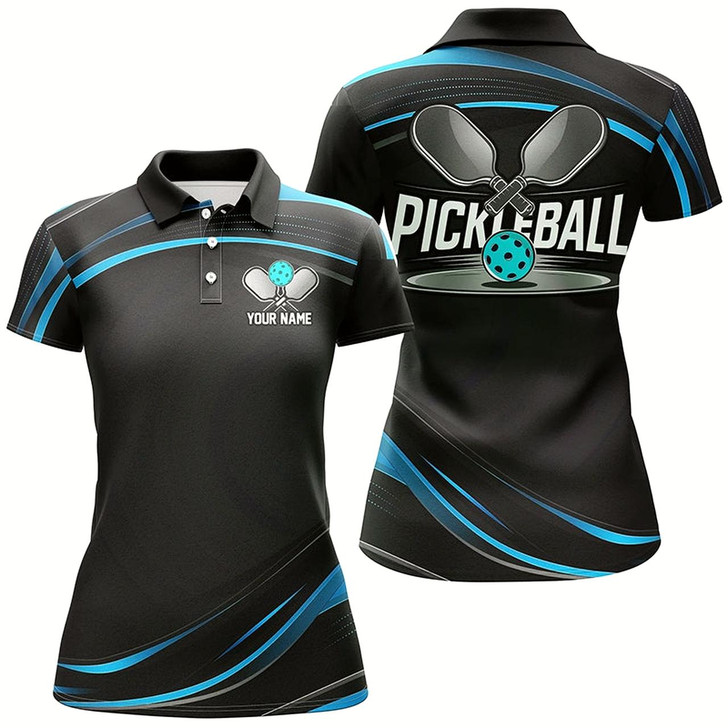 Goofygear Black And Blue Custom Womens Pickleball Shirts, Personalized Pickleball Jerseys