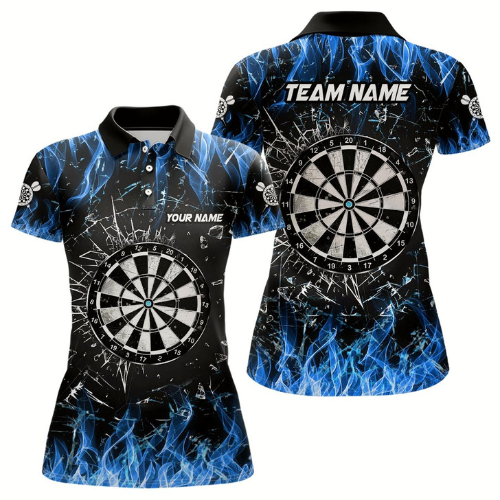Goofygear Personalized Blue Fire Glass Break Dart Shirts Custom Dart Jerseys For Women Dart Team Shirts
