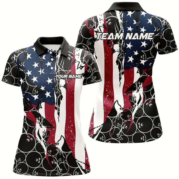 Goofygear American Flag Custom Patriotic Bowling Shirts For Women, Team Bowling League Shirts Uniform Style 2