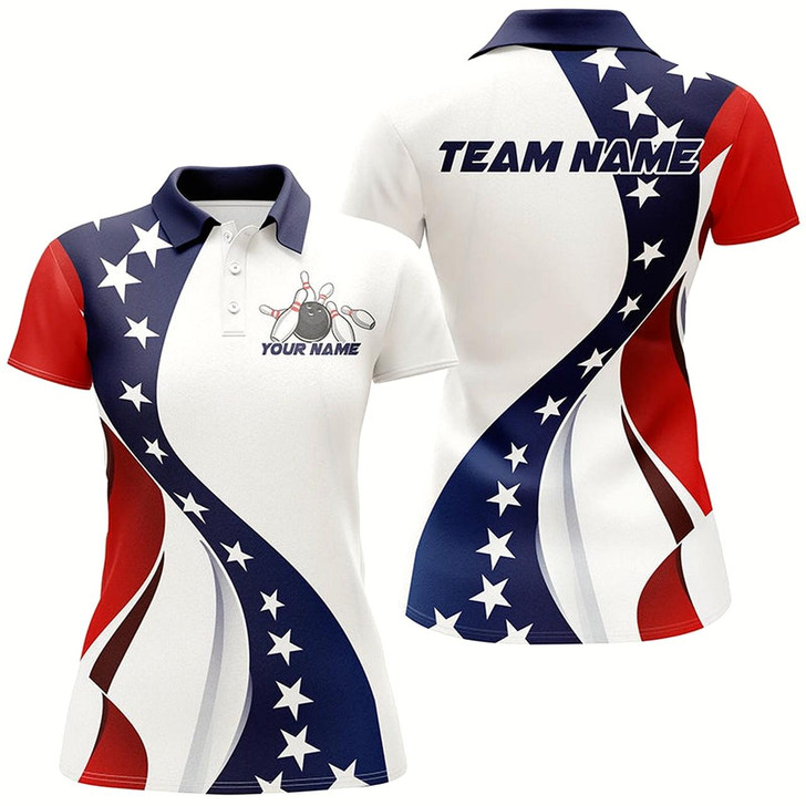 Goofygear American Flag Custom Patriotic Bowling Shirts For Women, Team Bowling League Shirts Uniform Style 3