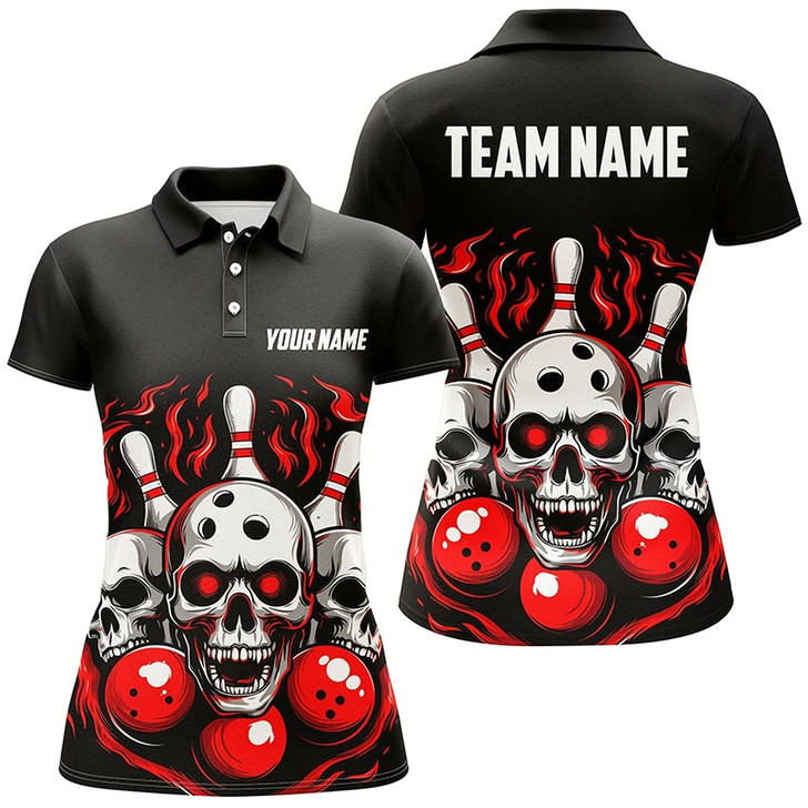 Goofygear Custom Red Skull Bowling Team Shirts, Flame Bowling Jerseys Bowlers Shirts For Women Style 2