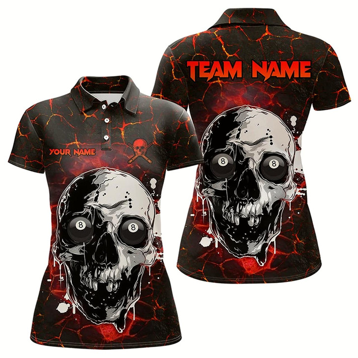 Goofygear Personalized Red Crack Grunge Skull Women Billiard Shirts, Funny Billiard Shirts Pool Team Jerseys