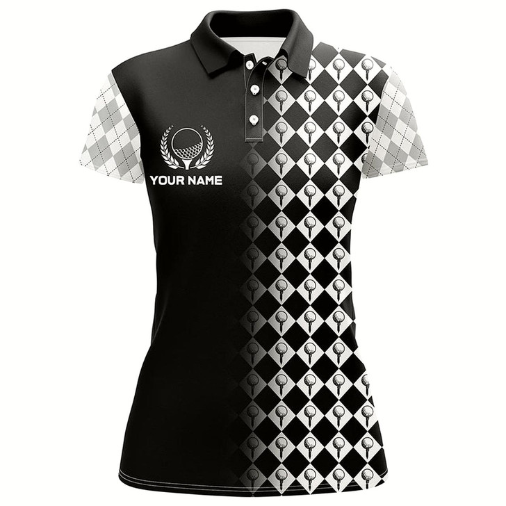 Goofygear Black & White Argyle Pattern Golf Shirts For Women Customized Cool Golf Gifts For Golf Lover