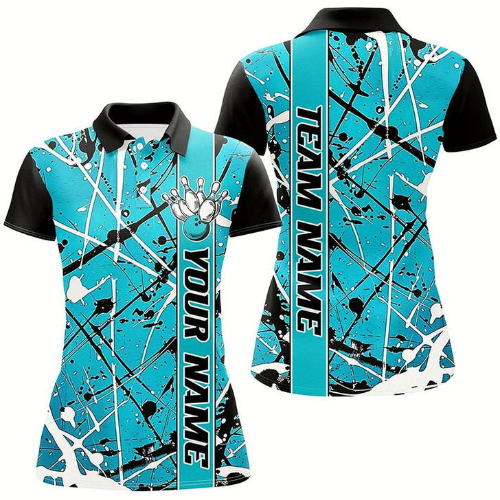 Goofygear Blue Camo Custom Bowling Team Shirts For Women, Bowling Tournament Jerseys For Bowlers