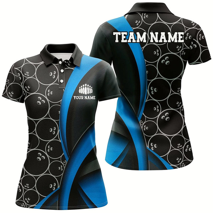 Goofygear Custom Blue Bowling Team Shirts For Women, Bowling Ball Tournament Jerseys
