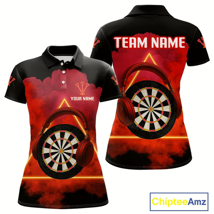 Goofygear Red Smoke Headphones Dartboard Funny Darts Shirt For Women - Custom Team Jersey