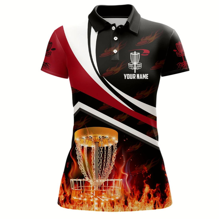 Goofygear Personalized Disc Golf Fire Flame Red Style Custom Golf Shirts For Women Disc Golf Gifts