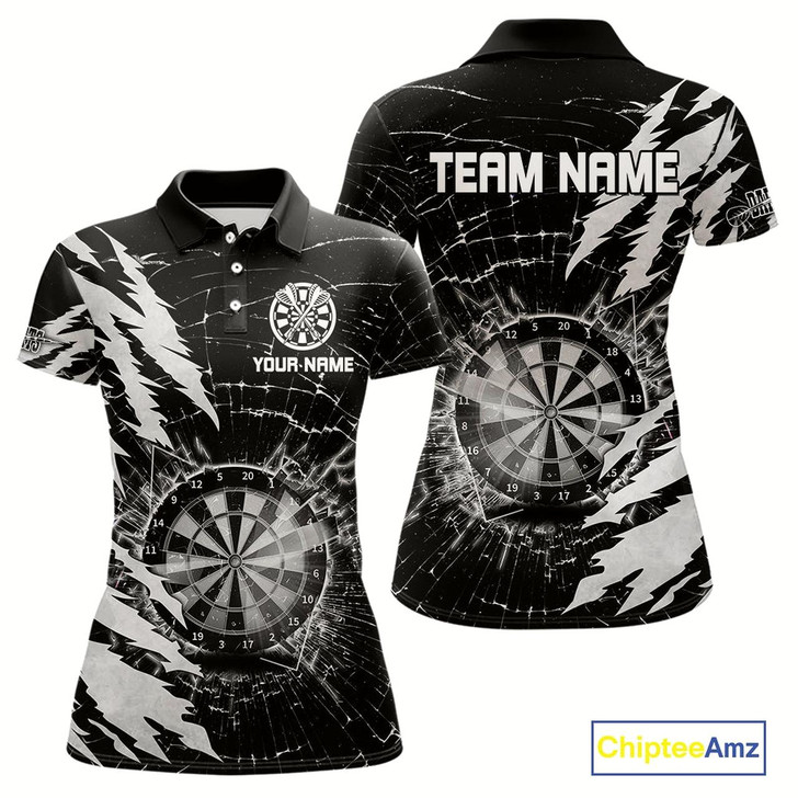 Goofygear White Black Darts Board Break Glass Custom Dart Shirts For Women, Darts Team Shirts Dart Jersey