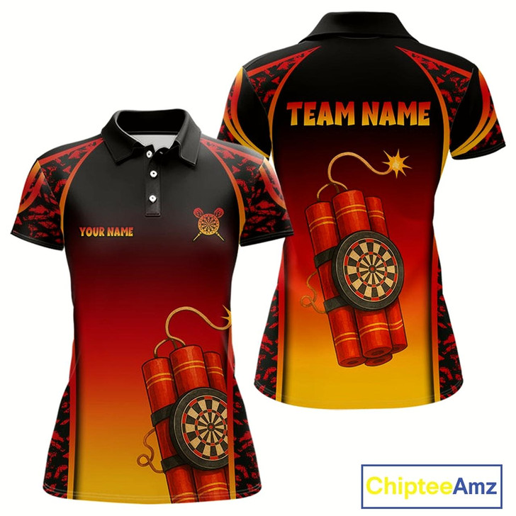 Goofygear Persionalized Dartboard In Bombs Red-Yellow Dart Shirt For Women, Dart Jerseys