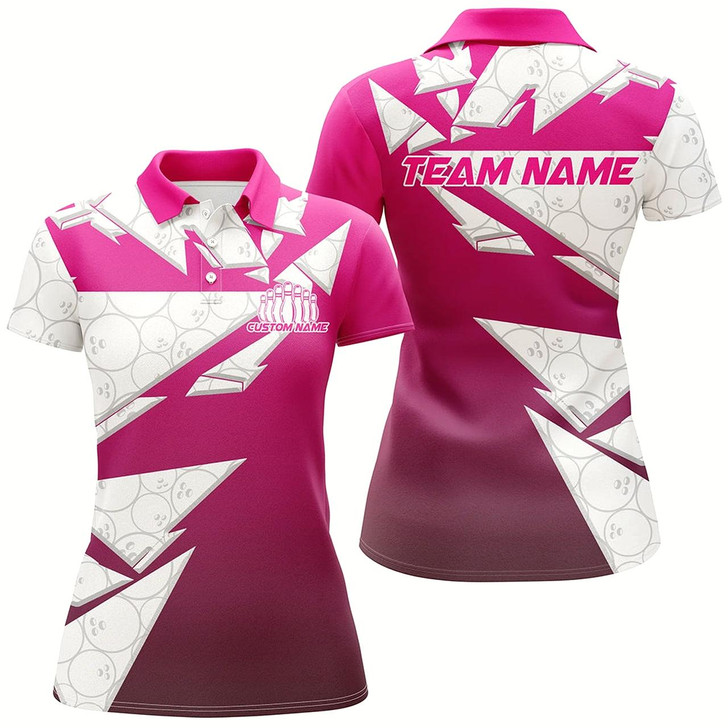 Goofygear Custom Pink Bowling Team Shirts For Women, Bowling Ball Pattern Bowlers Outfits Style 1