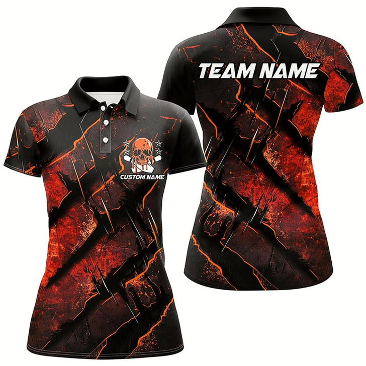 Goofygear Orange Claw Customize Team Bowling Shirts, Skull Bowling Jerseys For Women