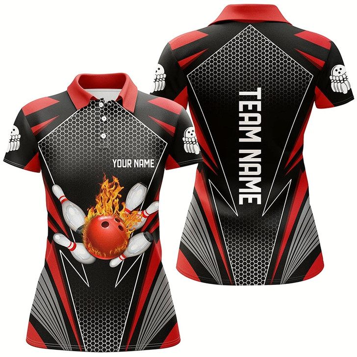 Goofygear Custom Flame Bowling Team Jerseys Red Bowling Shirts For Women Bowlers Outfits