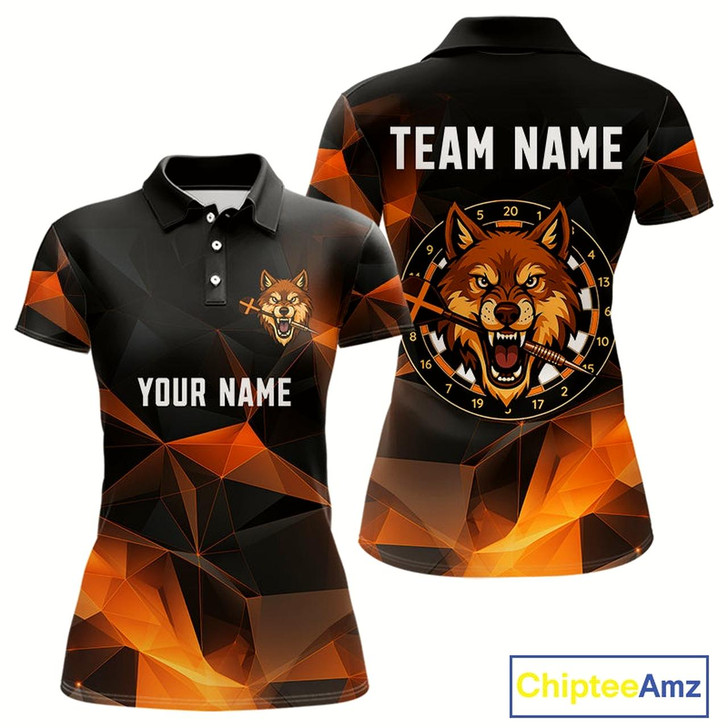 Goofygear Orange Abstract Pattern Custom Wolf Dartboard Dart Shirt For Women, Dart Jerseys