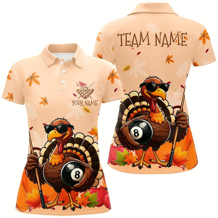Goofygear Orange Funny Turkey Billiard Shirts For Women Custom Thanksgiving Billiard Team Shirts Outfit