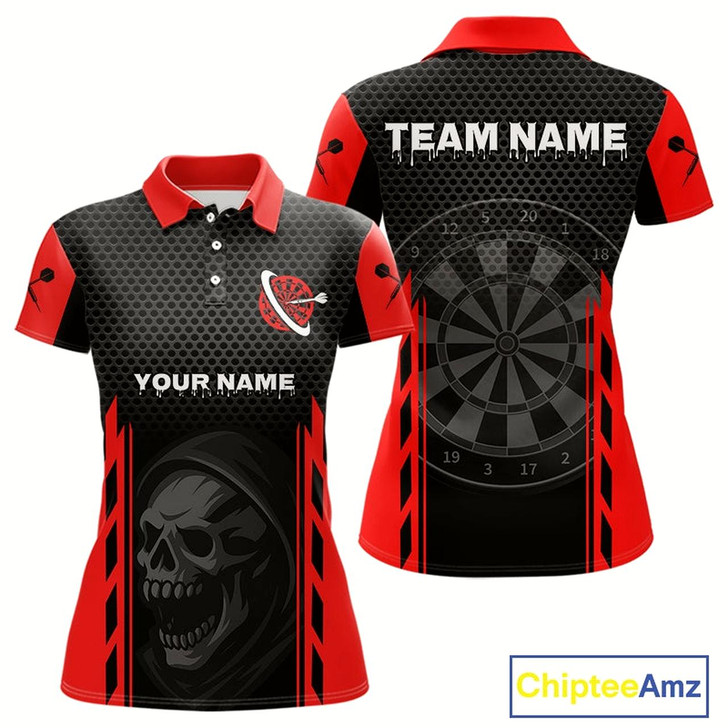 Goofygear Black & Red Grim Reaper Dartboard Darts Shirt For Women - Custom Team Name