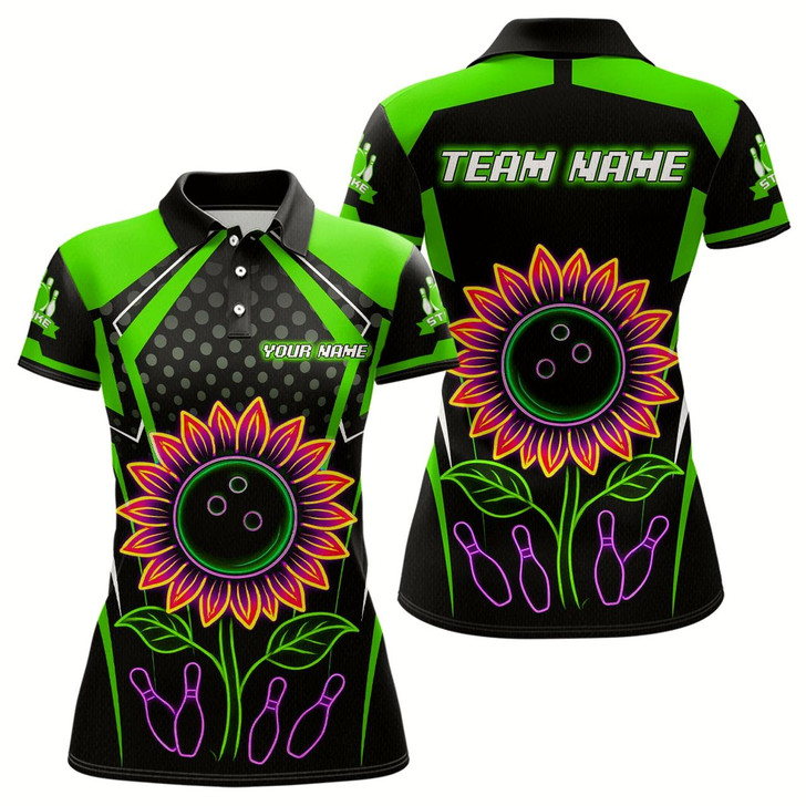 Goofygear Green Neon Lightning Sunflower Bowling Shirt For Women Custom Team Bowling Polo Bowling Jersey